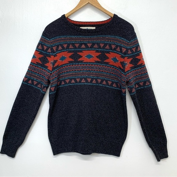 Urban Pipeline Grandpa Sweater  Crew Neck Gray Southwest Print Long Sleeve Retro - Picture 1 of 10